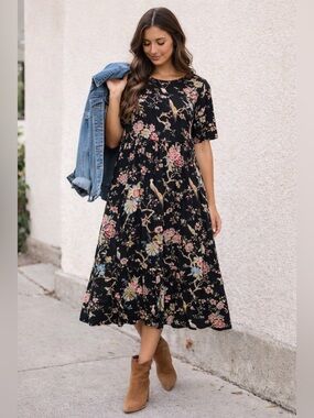 GP & J Baker x H&M Floral Bird Print Boho Midi Dress Size 10